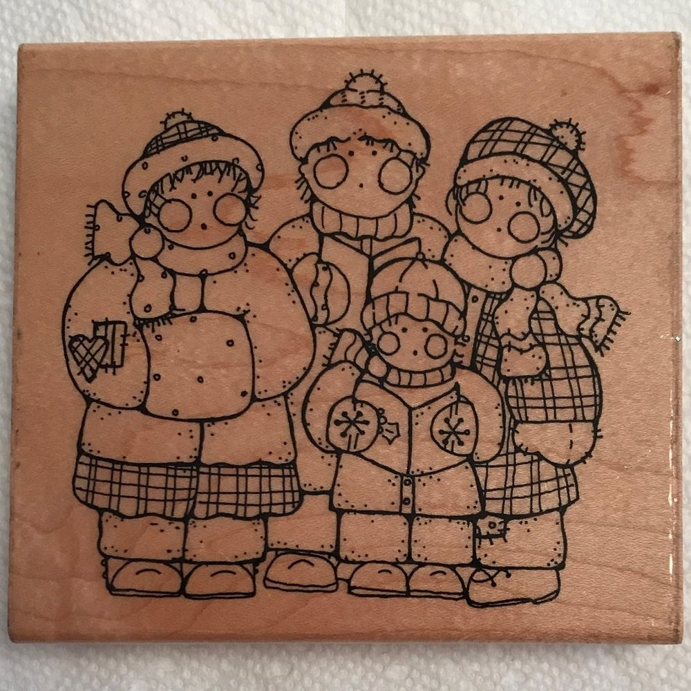 CHRISTMAS CAROLERS Rubber Stamp 4x4 MERRY CAROLERS